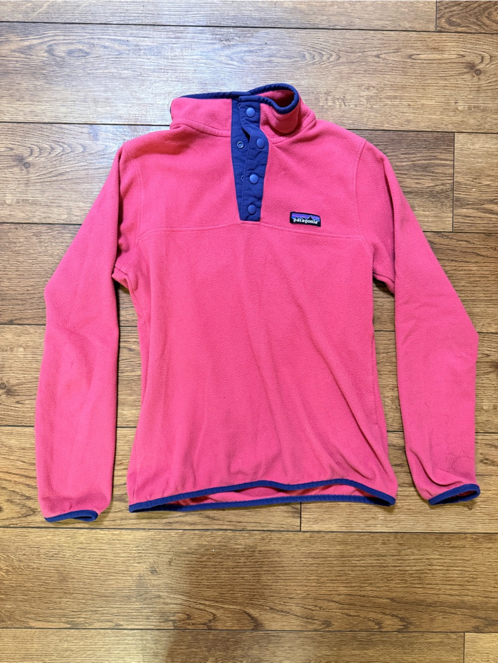 Patagonia Pink Fleece Pullover with Blue Trim
